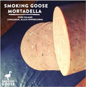 Premium smoked mortadella with pork, cinnamon, and black peppercorns.