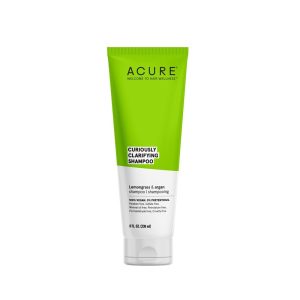 Acure Curiously Clarifying Shampoo with lemongrass and argan oil, 8 oz bottle.