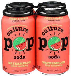 Healthy Roots Watermelon Lime & Rosemary Sparkling Soda 4-pack for a refreshing drink.