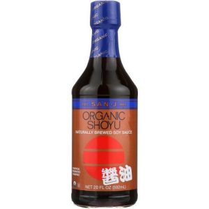 Organic Shoyu soy sauce bottle for healthy cooking and Asian cuisine.