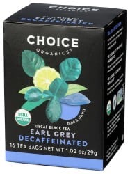 Decaf Earl Grey tea box with lemon and bergamot flavor.