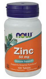 NOW Zinc 50mg tablets for immune health and wellness.
