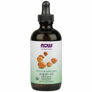 Now Solutions argan oil in a dark glass dropper bottle for hair and skin.
