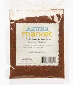 Azure Market medium chili powder in clear plastic bag with label.