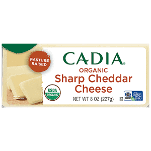 Cadia Organic Sharp Cheddar Cheese 8oz package with USDA Organic label.