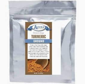 Organic turmeric powder in a resealable bag for health and wellness.