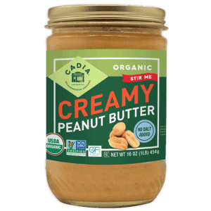 Healthy Roots organic creamy peanut butter jar with no salt added.