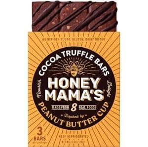 Healthy Roots Honey Mama's peanut butter cup cocoa truffle bars with no refined sugar.