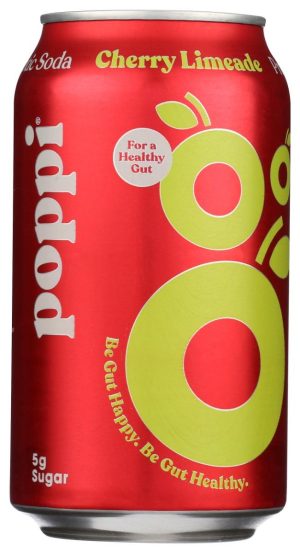 Poppi Cherry Limeade soda can with prebiotics and healthy gut benefits.