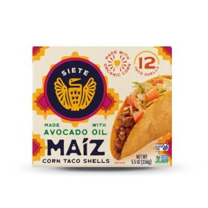 Healthy Roots corn taco shells made with avocado oil and organic corn.