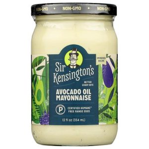 Jar of Sir Kensington's Avocado Oil Mayonnaise with colorful label.