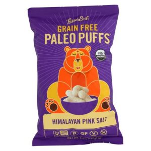 Healthy Roots Paleo Puffs with Himalayan Pink Salt in purple bag.