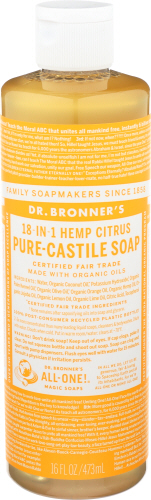 Dr. Bronner's Citrus Orange Castile Liquid Soap 16oz for natural cleaning.