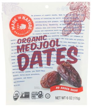 Organic Medjool dates with no added sugar, healthy snack option.