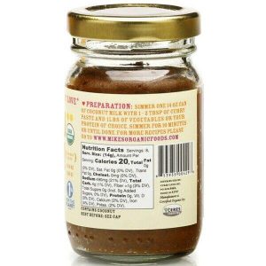 Healthy Roots Thai Curry Paste in glass jar with label details.