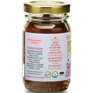 Organic Thai curry paste jar with ingredients and labels.