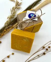 Natural Turkish sulphur soap with herbs and dried plants for skin care.
