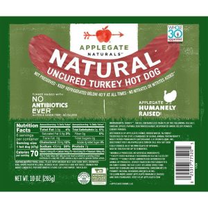 Uncured turkey hot dog with natural ingredients and no antibiotics or fillers.