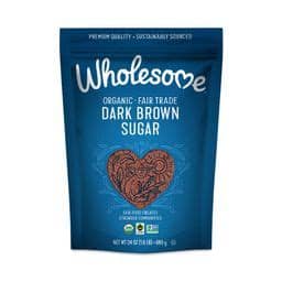 Organic dark brown sugar in a resealable bag with heart design.