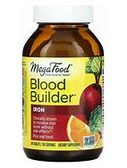 Blood Builder supplement bottle with iron, folate, and vitamin C for healthy blood.
