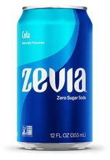12oz Zevia Cola soda can with zero sugar and natural ingredients.