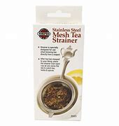 Stainless steel mesh tea strainer for loose leaf tea brewing.