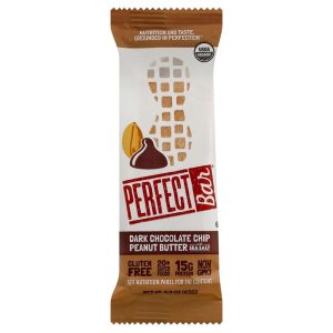 Healthy Roots Perfect Bar with dark chocolate chip and peanut butter flavor.