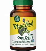 Megafood Men's One Daily multivitamin bottle with green cap and label.