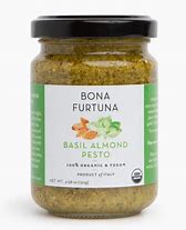 Bona Furtuna Basil Almond Pesto jar on a white background.