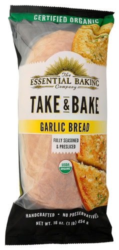 Organic garlic bread from The Essential Baking Company for baking and toasting.