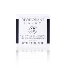Little Seed Deodorant Cream with activated charcoal in a white jar.