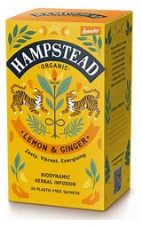 Hamstead Green Tea & Lemon 20ct box with lemon and ginger flavor.
