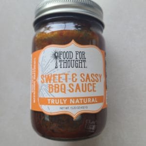 Healthy Roots Sweet & Sassy BBQ Sauce jar with label.
