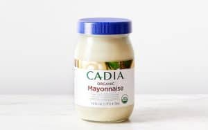 Cadia Organic Mayonnaise jar on white background.