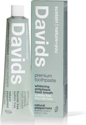 David's spearmint toothpaste for whitening and fresh breath, sulfate and fluoride free.