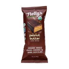 Healthy Roots dark chocolate peanut butter quinoa bar in packaging.