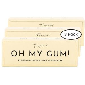 Three-pack of Healthy Roots Tropical Natural Chewing Gum for a healthy lifestyle.