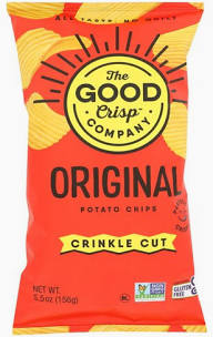 Healthy Roots Original Potato Chips in bright red and yellow packaging.