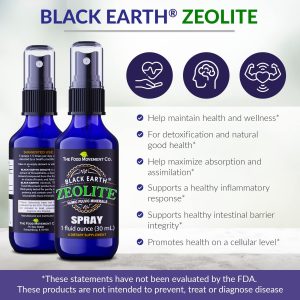 Black Earth Zeolite spray bottles for health and detox support.