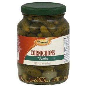 Jar of Healthy Roots French-style gherkin cornichons with spices.
