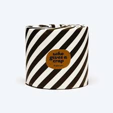 Eco-friendly bamboo toilet paper with black and white striped packaging.