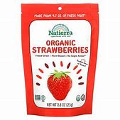 Natierra organic dried strawberries in a red resealable bag.
