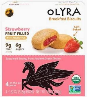 Olyra Strawberry Breakfast Biscuits with fruit filling and probiotics.