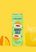 Healthy Roots Mango Gold beverage on yellow background.