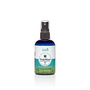TickWise insect repellent spray in a blue bottle with a spray nozzle.