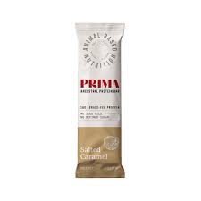 PRIMA Salted Caramel Grass Fed Protein Bar 2oz for healthy snacking.