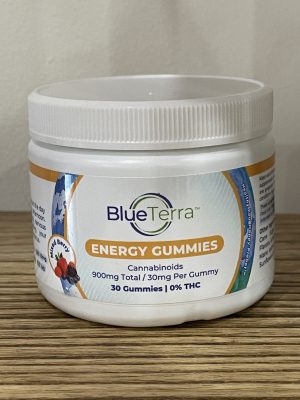 Blue Terra Energy Gummies CBD, THC free, 30 count, for natural energy support.