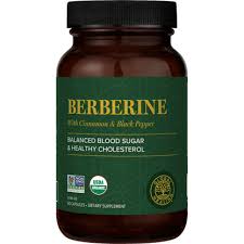 Berberine supplement bottle for blood sugar and cholesterol support.