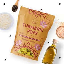 Healthy Roots Turmeric Pops packaging with turmeric and honey ingredients.