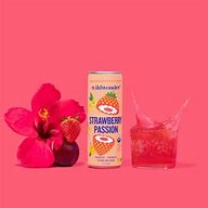 Healthy Roots Strawberry Passion probiotic sparkling drink with hibiscus and strawberries.